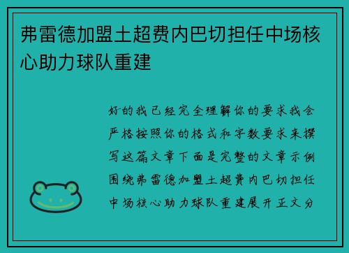 弗雷德加盟土超费内巴切担任中场核心助力球队重建